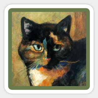 Painting of Tortoise Shell Cat in the Style of Cezanne Sticker